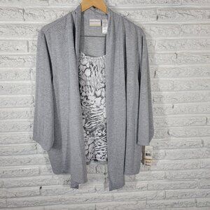 Alfred Dunner Womens Top 3X Plus 3/4 Sleeve Gray Floral Poly Blend Career FLO89E